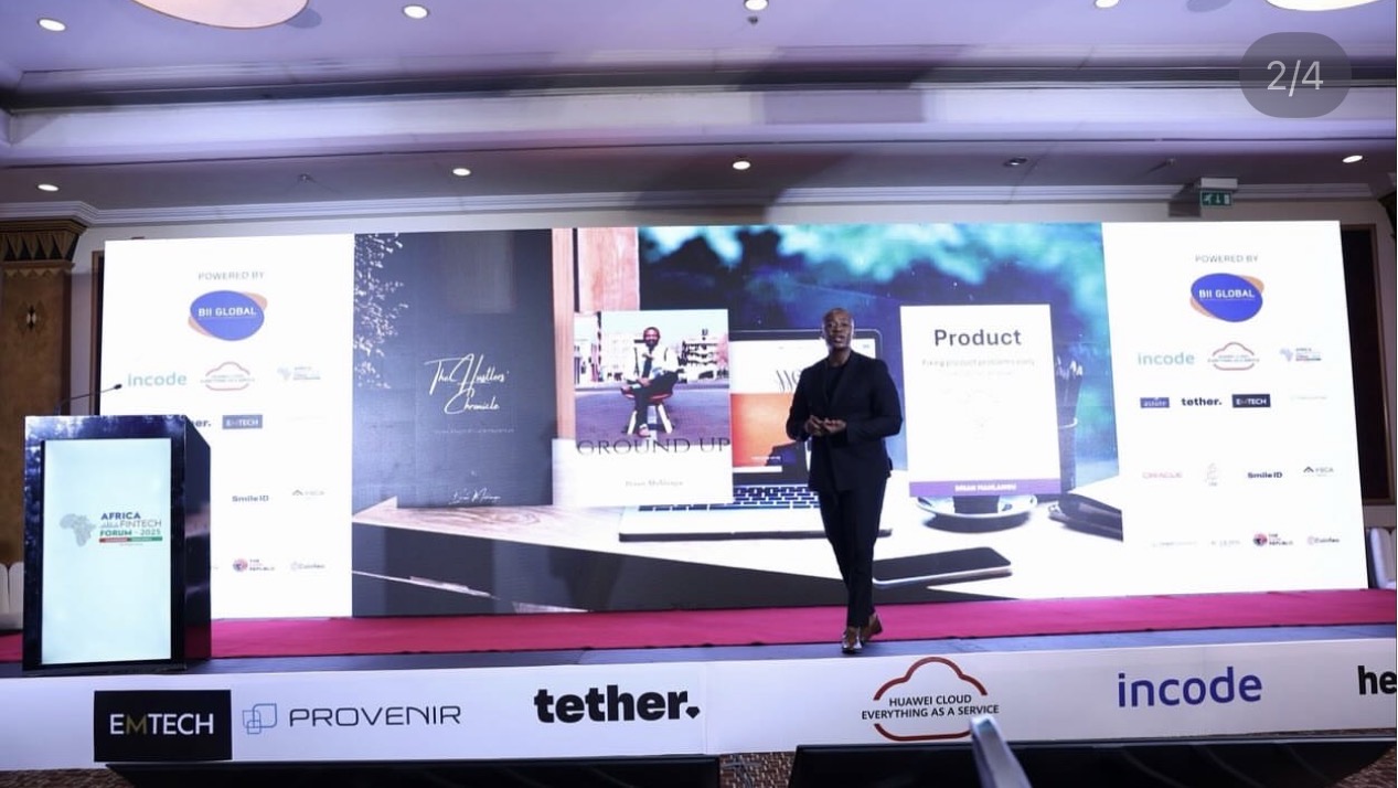 Brian Mahlangu delivering a keynote to a full auditorium
